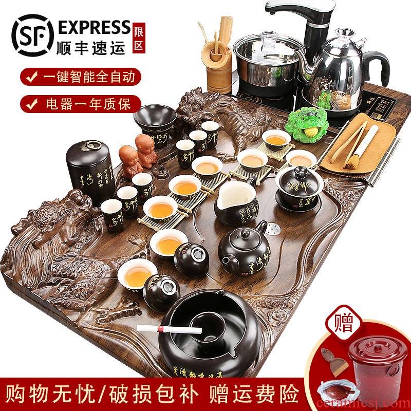Kung fu tea set ceramic cups automatic one small tea tea solid wood tea tray household contracted sitting room