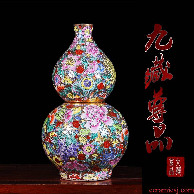 Jingdezhen ceramics craft collection sitting room place, qianlong colored enamel paint flower vases, flower, the celestial sphere