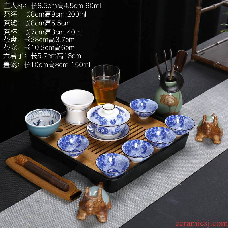 Suet jade porcelain tea sets tea tray household contracted white porcelain ceramic kung fu tea tea cups of a complete set of gift box