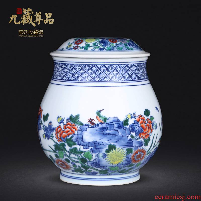 Jingdezhen ceramics hand - made bucket color painting of flowers and tea canister to study home sitting room adornment handicraft furnishing articles