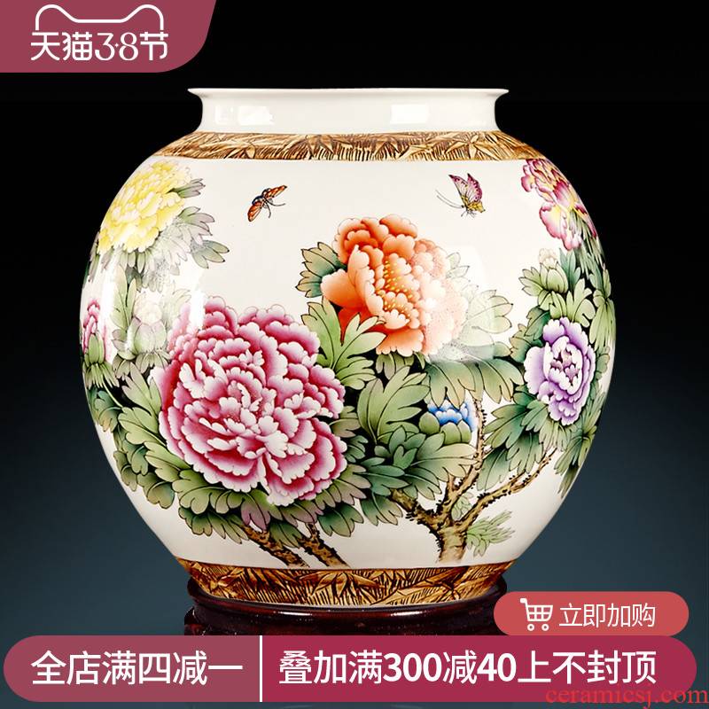 Jingdezhen ceramic furnishing articles by hand - made powder enamel vase blooming flowers large pot of Chinese handicraft decoration in the living room