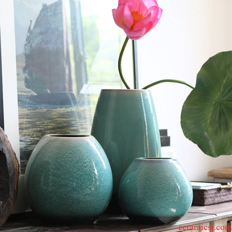 New Chinese style emerald green glaze vase model between Chinese floral clear soup WoGuo furnishing articles of jingdezhen ceramics