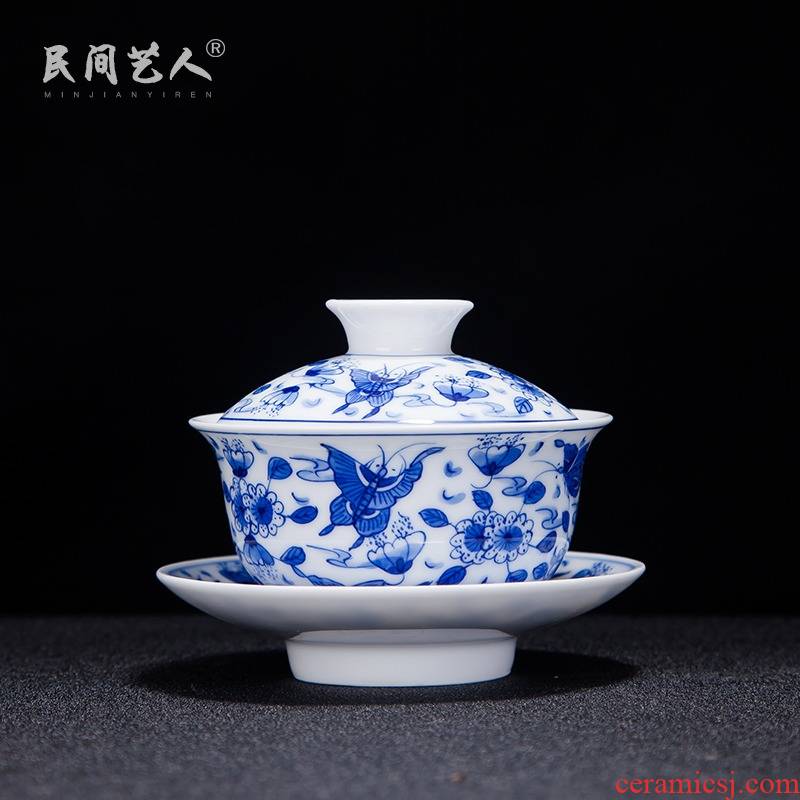 Jingdezhen ceramic hand - made only three tureen manual kung fu tea set hand catch bowl of tea cups to tea cups