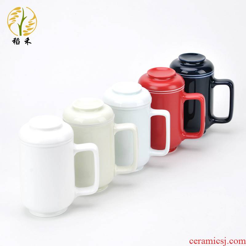 Office glass ceramic cup mark cup with cover with filter tea cups of tea cup white porcelain contracted Office cup
