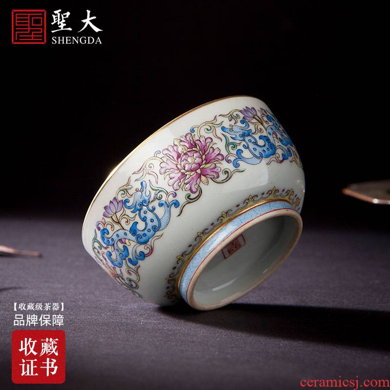 Holy big blue and white landscape colored enamel teacups hand - made ceramic kungfu longnu wear pattern glass of jingdezhen tea service master