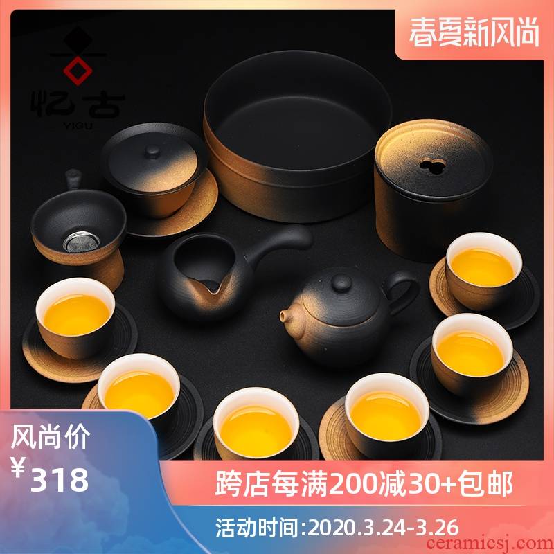 Have the ancient pottery and porcelain of a complete set of kung fu tea set Japanese coarse pottery household contracted teapot cup mat suit gift cups restoring ancient ways