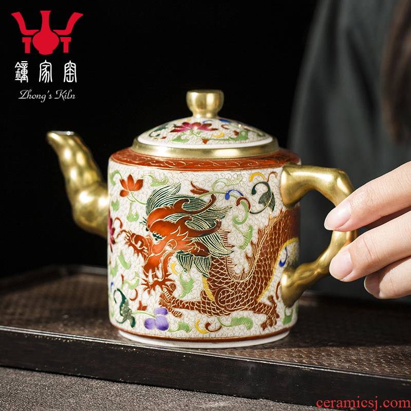 Clock home up wire inlay enamel teapot single pot of jingdezhen enamel kirin teapot small household kung fu tea pot