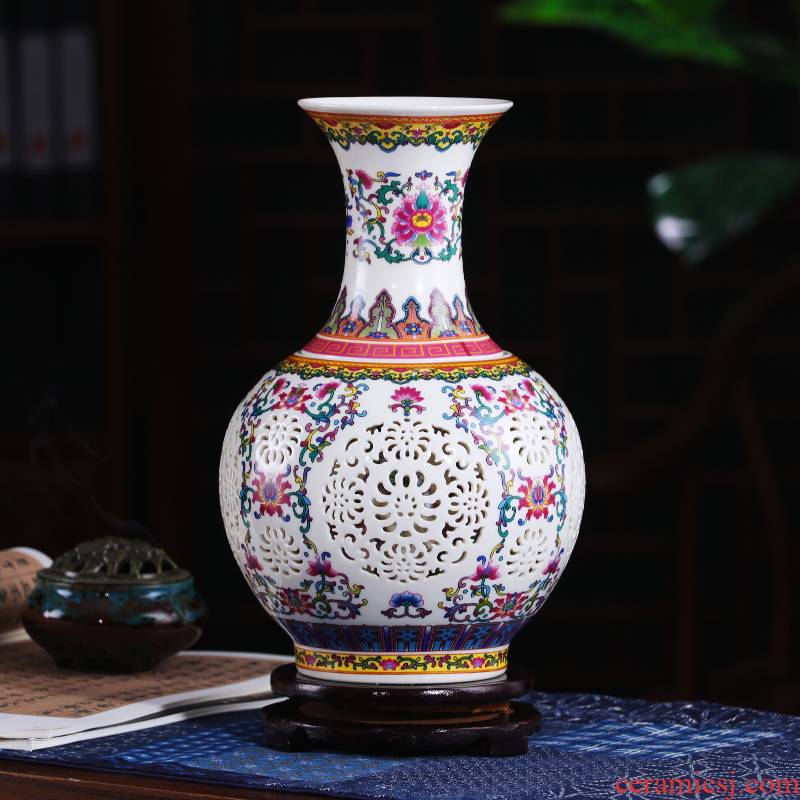 Porcelain of jingdezhen ceramics vase furnishing articles child thin body double hollow out flower arranging classical Chinese style decoration decoration