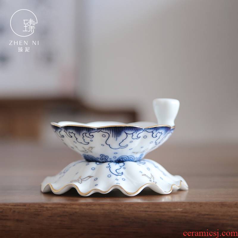 By mud colored enamel) set manually the see colour blue and white Japanese household ceramics filter tea tea strainer