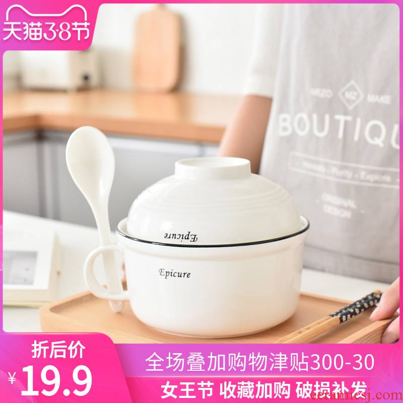 Ceramic bowl noodles glass bowl with cover with the handle li riceses leave bento soup bowl can microwave oven