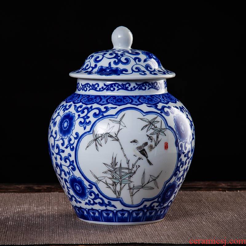 Put the tea pot of blue and white porcelain ceramic seal tank with cover large capacity domestic pu 'er extra large storage cylinder wake tea tin