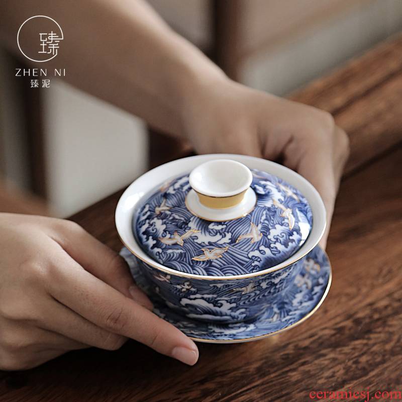 By mud colored enamel see colour tea tureen jingdezhen manual only three bowl of domestic large ceramic bowl of tea