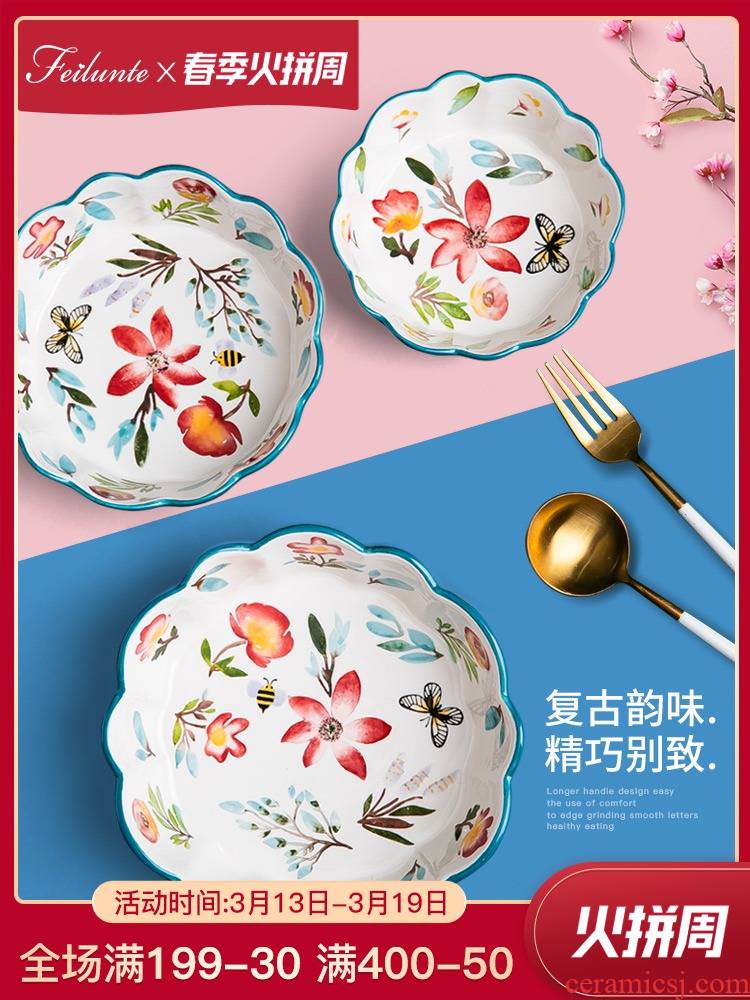 Fiji trent Japanese ceramic fruit salad bowl lovely ins web celebrity cherry rainbow noodle bowl individuality creative household tableware
