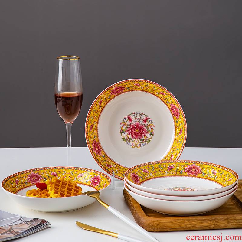 Jingdezhen colored enamel tableware archaize vegetables disc ceramic plate deep dish plate household porcelain ipads plates