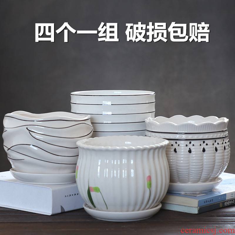 Flowerpot ceramics with tray was special offer a clearance of the creative move contracted white large wholesale Flowerpot more than other meat