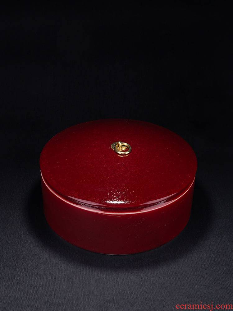 Jingdezhen ceramics glaze color pu 'er tea pot of jun red glaze tea cake tin POTS sealed container storage tank
