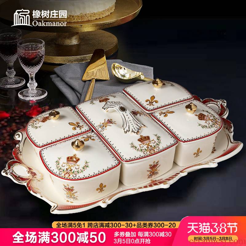 Tang 's estate of new Chinese style living room fruit bowl, compote household ceramics European - style key-2 luxury skyscrapers snack plate