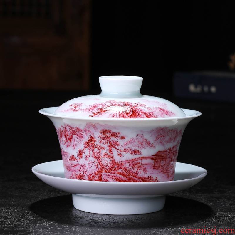 Offered home - cooked in three tureen only pure manual tea ware jingdezhen porcelain ceramic tea set to use hand - made agate red tea cups
