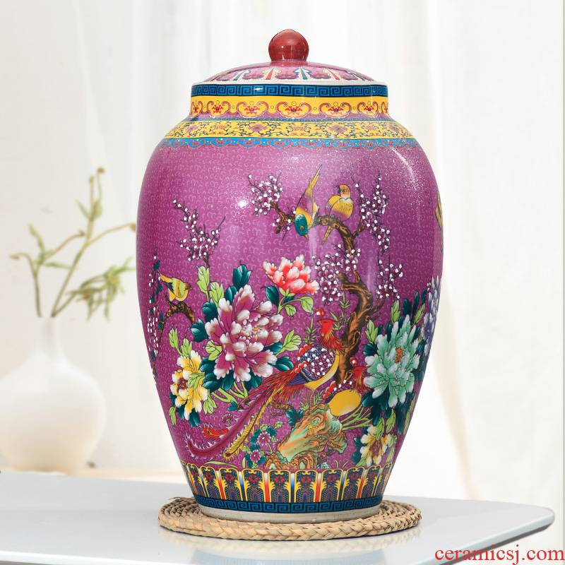 Jingdezhen ceramic ricer box moistureproof cylinder 30 jins 50 kg pack tank rice storage tank with cover household porcelain barrel with cover