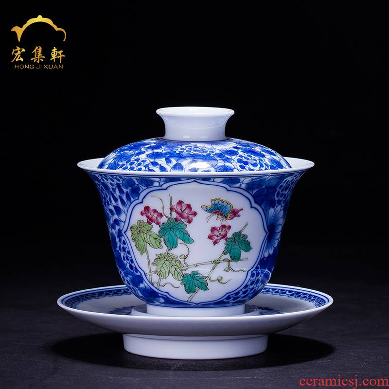 Jingdezhen tea worship to use ceramic hand - made of blue and white porcelain enamel tureen large cups ancient hand grasp pot of kung fu