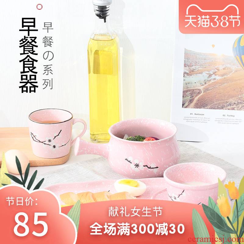 Creative breakfast table suit the name plum flower ceramic plate Japanese snow beautiful pink small bowl of rice bowls