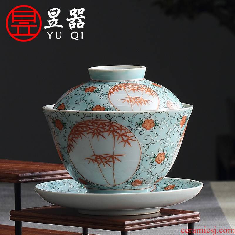 Yu ware jingdezhen ceramic hand - made colors archaize three tureen suit large tea cups kung fu tea set
