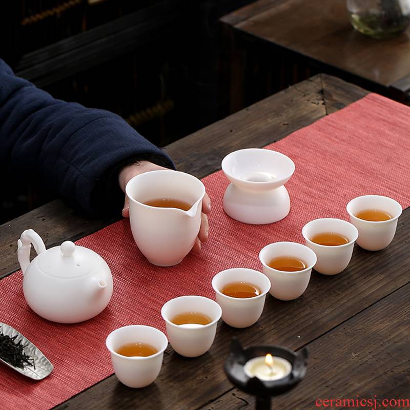 True, the fill four beauties of dehua white porcelain kung fu tea set home office cup of a complete set of the teapot