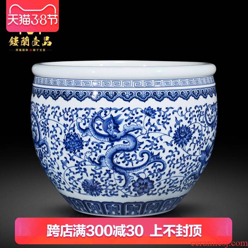 Jingdezhen blue and white dragon ceramics imitation the qing qianlong feng shui study of new Chinese style decoration painting and calligraphy cylinder aquarium furnishing articles