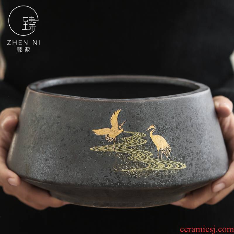 "Kung fu tea tea wash mud Japanese household ceramics fittings vintage silver spot glaze cup for wash large hot water jar cylinder
