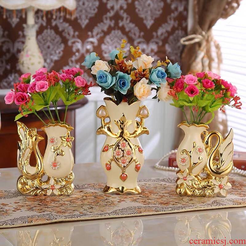 The Vase furnishing articles sitting room dry flower decoration TV ark, ceramic wine Europe type is resided gold - plated knot wedding