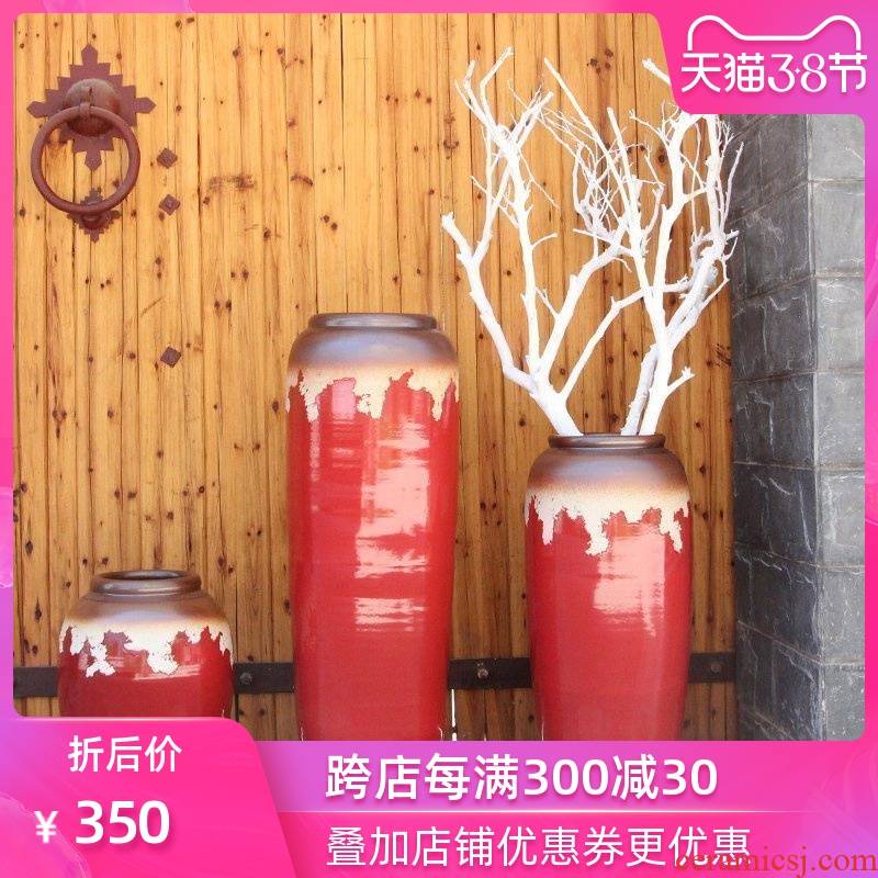Modern Chinese style example room pottery vases, indoor and is suing water red ceramic cylinder of large ceramic vase vase