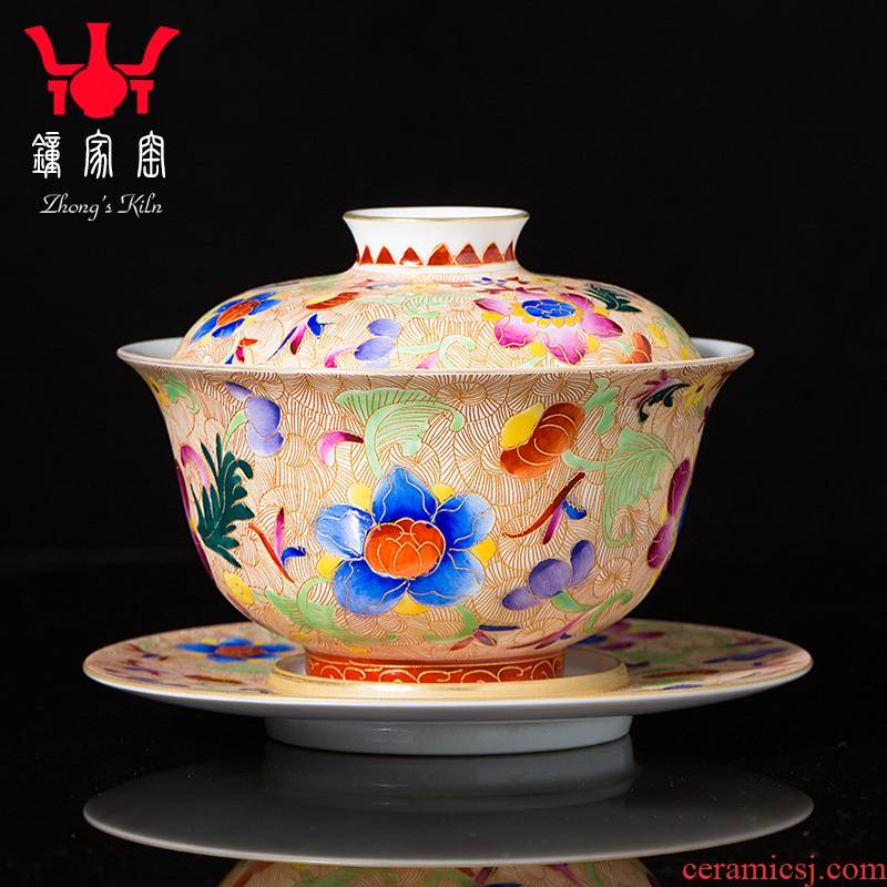 Clock home up ceramic tureen jingdezhen tea cups wire inlay enamel colors branch flowers large kung fu tea bowl