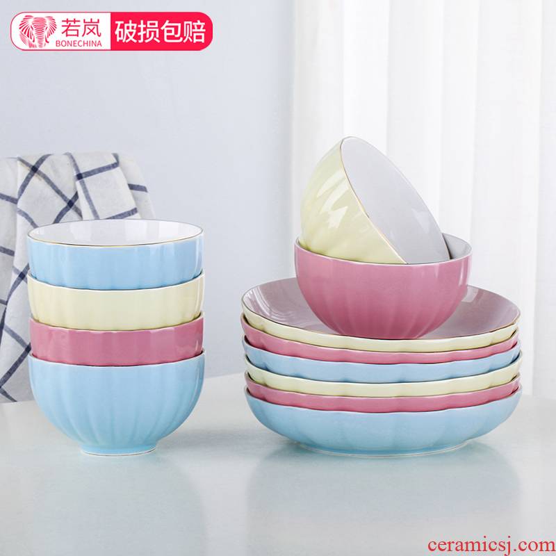 If haze European contracted creative pumpkin line ceramic tableware dishes suit household food dish western - style food plate combination