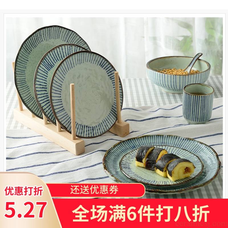 Three ceramic blue stripes characteristics of Japanese food dish plate plate web celebrity home plate disc creative cuisine