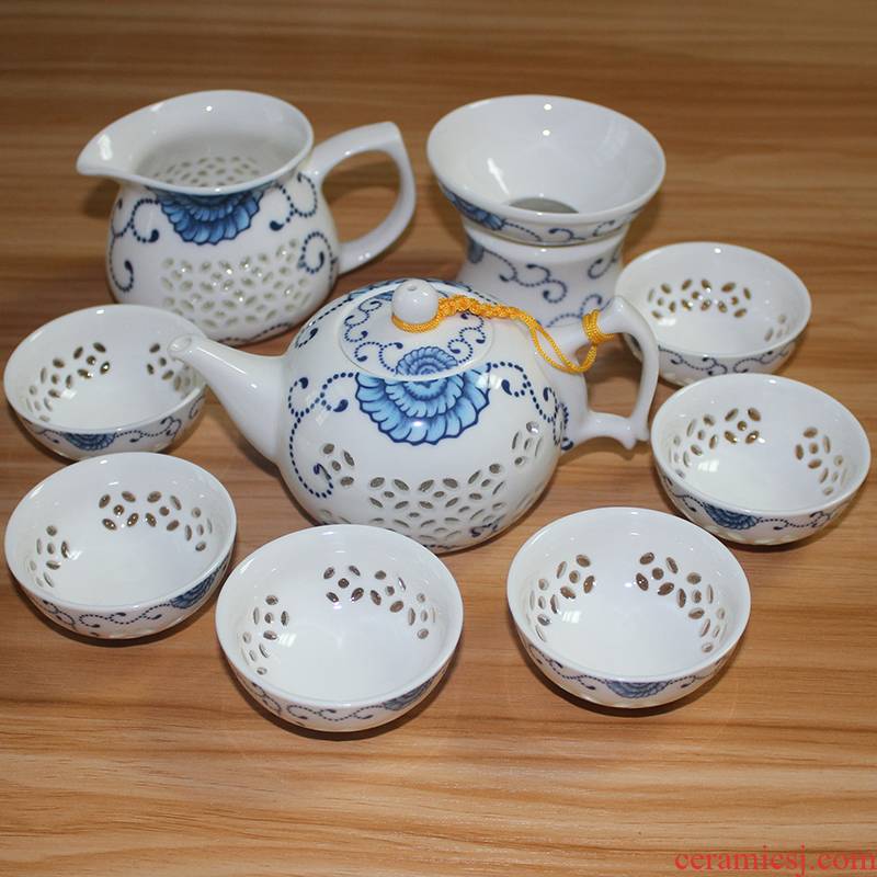 Mercifully kung fu tea set suit household contracted sitting room jingdezhen porcelain ceramics noggin gift boxes in the teapot