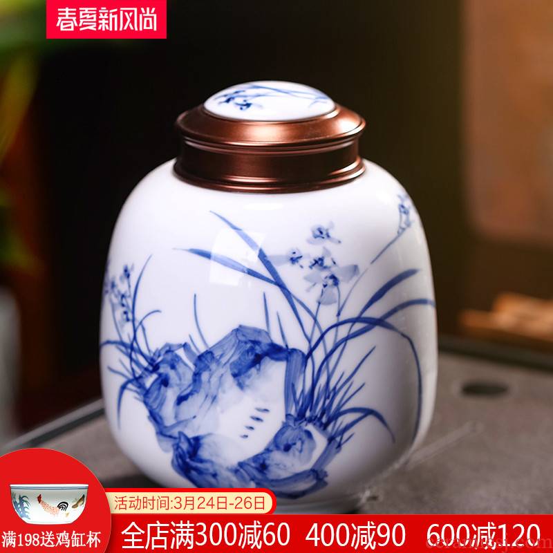Jingdezhen ceramic caddy fixings size 1 catty hand - made tea sealed tank storage POTS half jins of Chinese style household