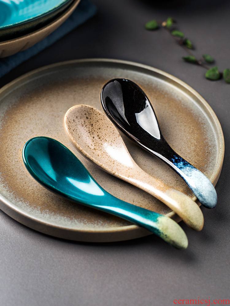 Porcelain color beauty creative ceramic spoon household Japanese small spoon, spoon, spoon to ultimately responds soup spoon porridge spoon, lovely dinner spoon