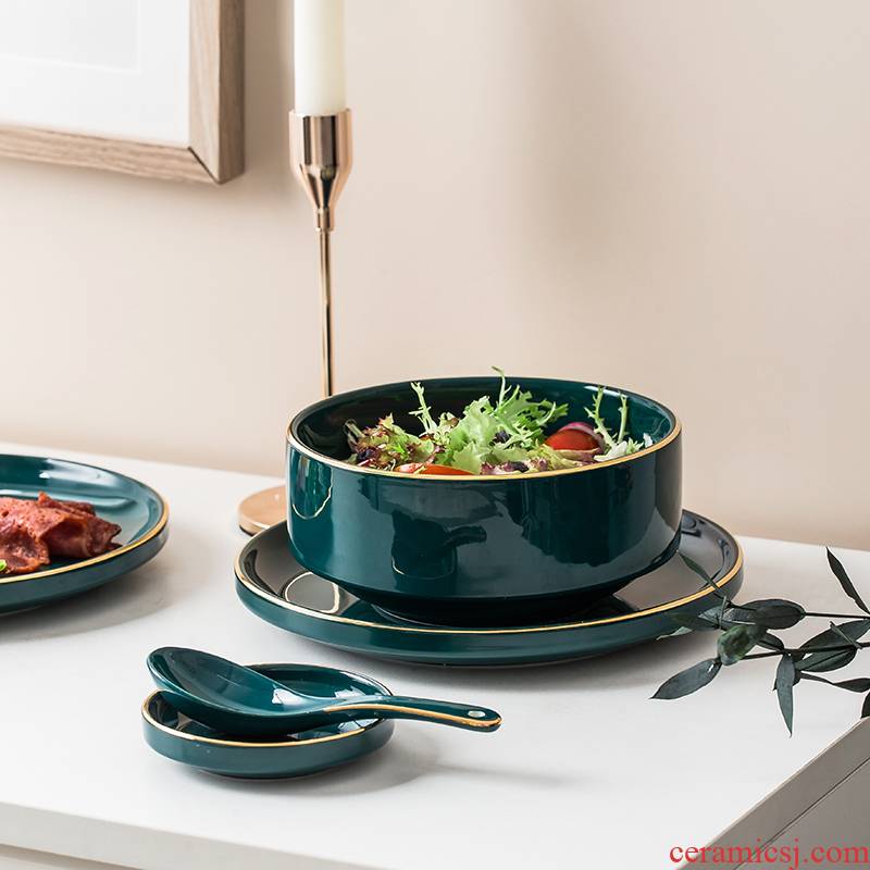 Nordic light ins key-2 luxury home bowl dish dish dish ceramic tableware flat tray is contracted steak dinner plate