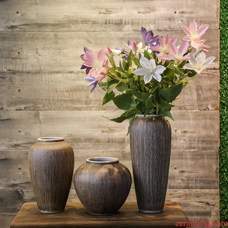 Jingdezhen coarse some ceramic pot vases, flower receptacle household decorative simulation flower, flower art set of living room big furnishing articles
