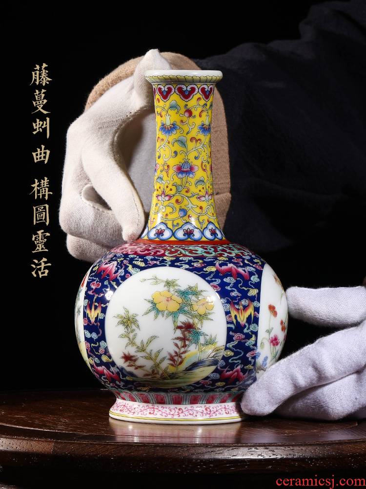 Jia lage YangShiQi hand - made the qing qianlong model in pastel blue cloud bat medallion drawings mallet bottle ceramic vase of flowers