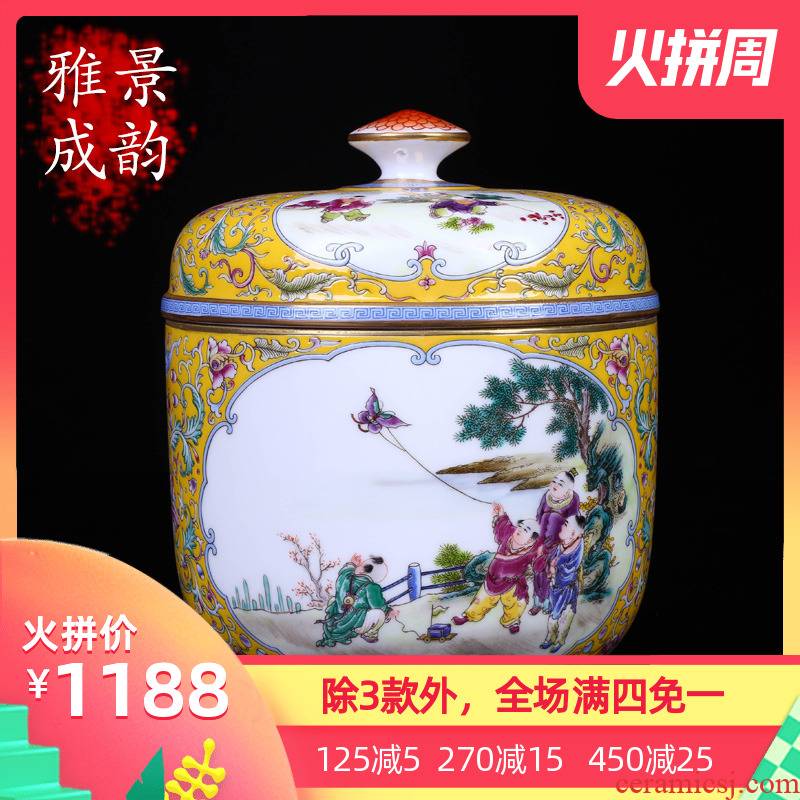 Jingdezhen ceramic hand - made tong qu pu 'er tea caddy fixings seal tank home installed tank storage tank is large