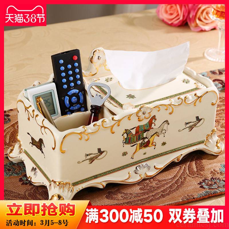 Ceramic tissue box artical multifunctional smoke box luxurious sitting room tea table furnishing articles remote receive a case