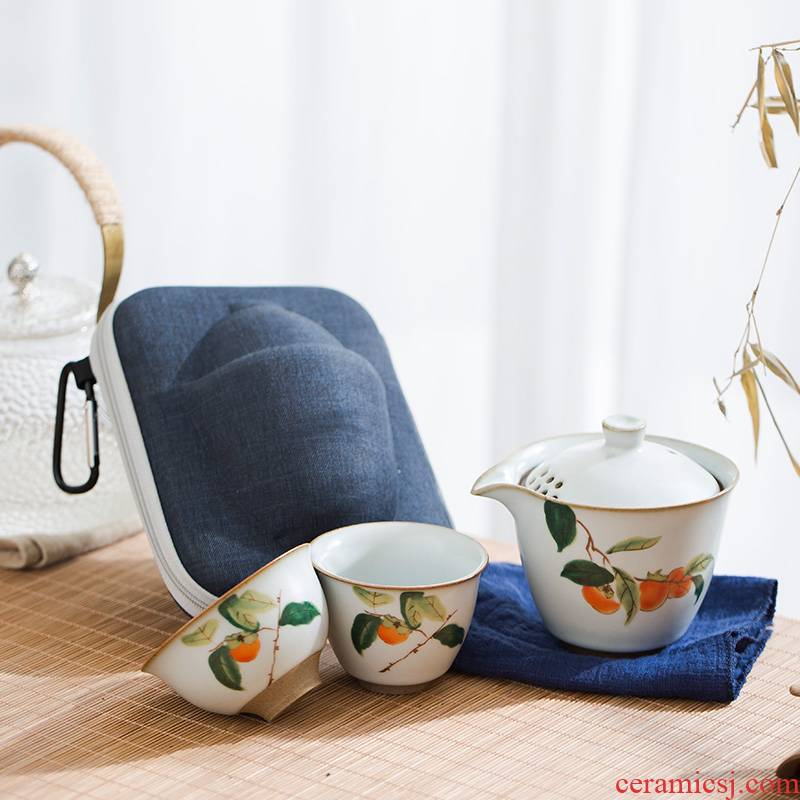 Open the slice JingLan your up ceramic kung fu tea set travel crack cup teapot two a pot of domestic tea taking and elegant