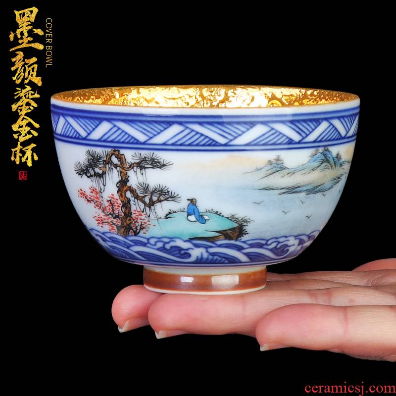 Gold jingdezhen hand - made landscape master cup of pure manual Japanese ceramic kung fu tea set sample tea cup single cup size