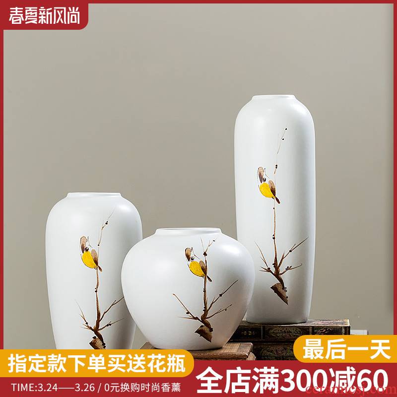 Creative living room white ceramic vase decoration decoration pay-per-tweet bird furnishing articles study China flower art suits for