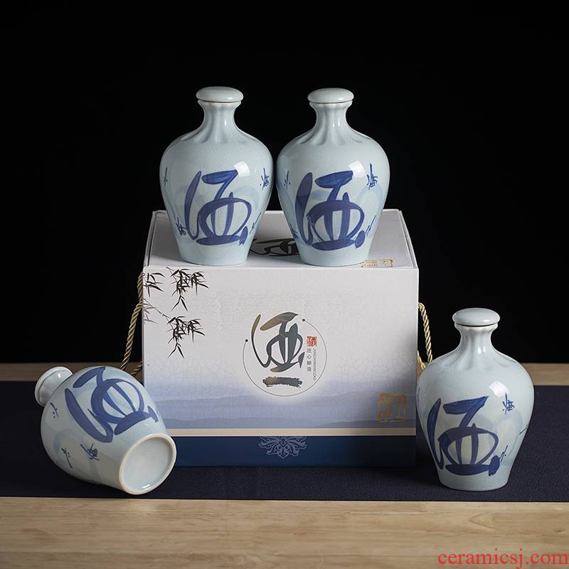An empty bottle of jingdezhen ceramic household seal 1 catty creative Chinese wine bottle wine canned white wine utensils hip flask