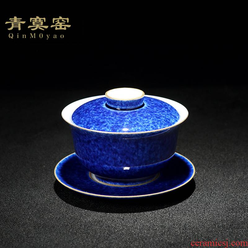 Jingdezhen up hand - made ceramic green was tureen three to make tea bowl large manual kunfu tea tea bowl