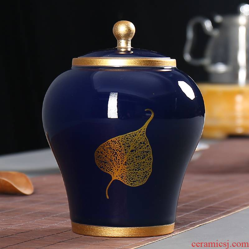 Ji blue glaze large caddy fixings ceramic POTS with retro seal pot small pot of tea packaging customization