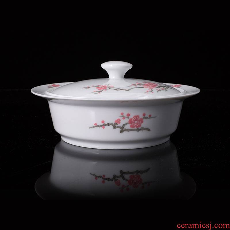 China red porcelain up with hong mei good/lotus flowers, pot hand - made ceramic with cover soup bowl bulk packaging