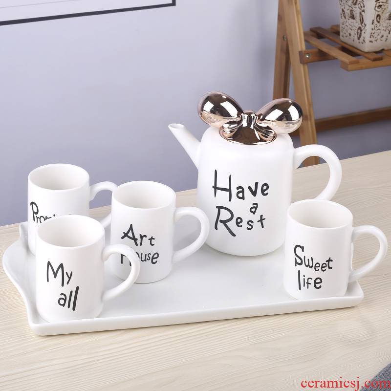 Ms. Lovely tea set creative Nordic contracted checking ceramic cups household flower pot set